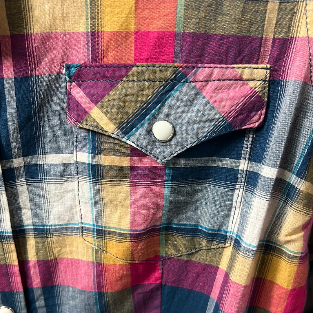 Pink/nav Tin Haul Plaid Pearl Snap, S