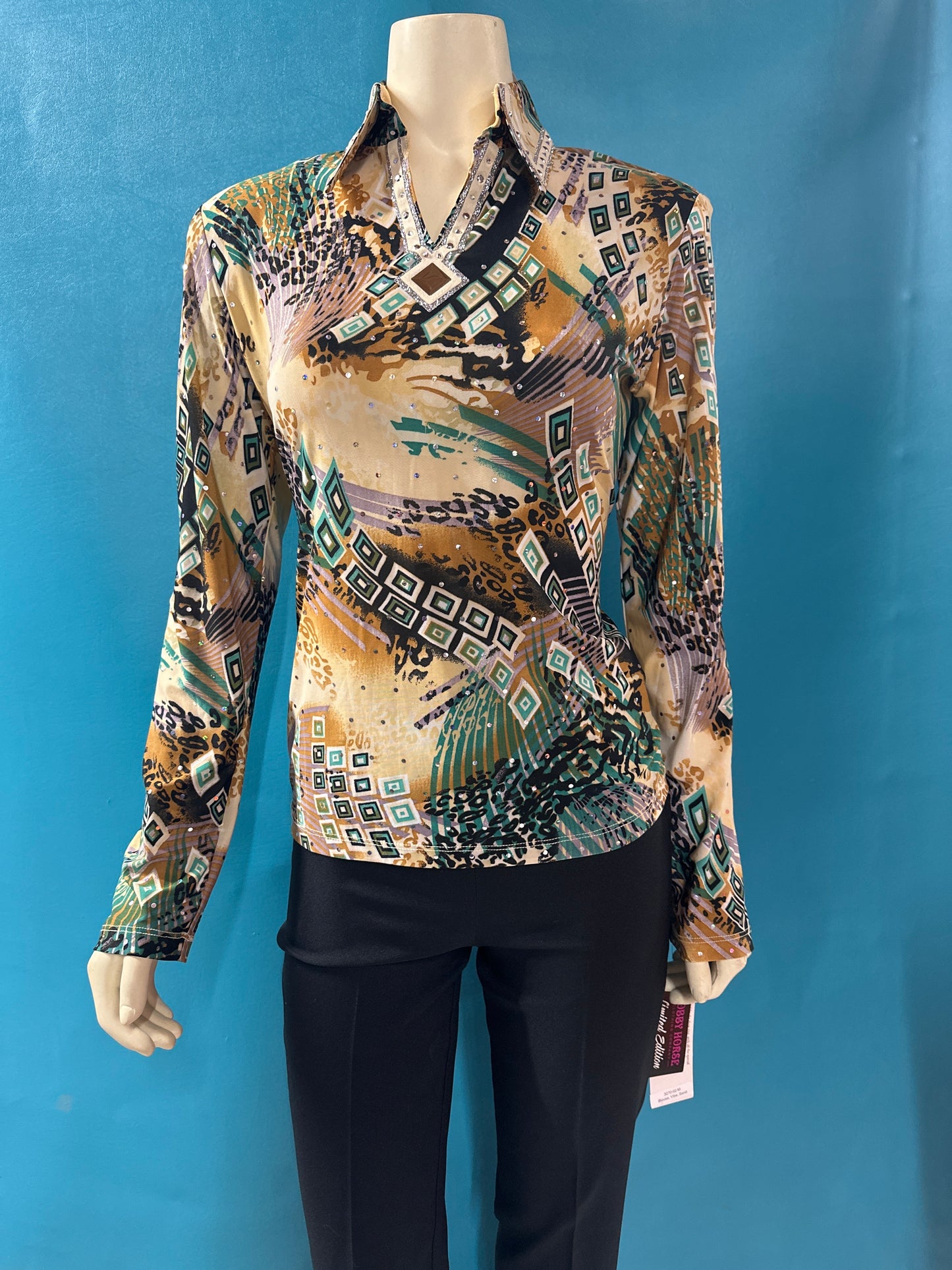 Tan/Green/Black Hobby Horse NWT Show Shirt, M