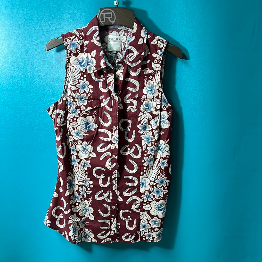 Red & Blue Roper Pearl Snap Tank, S