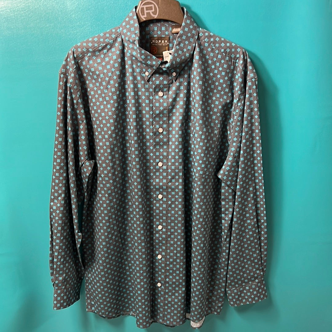Grey Mens Roper Shirt, XL