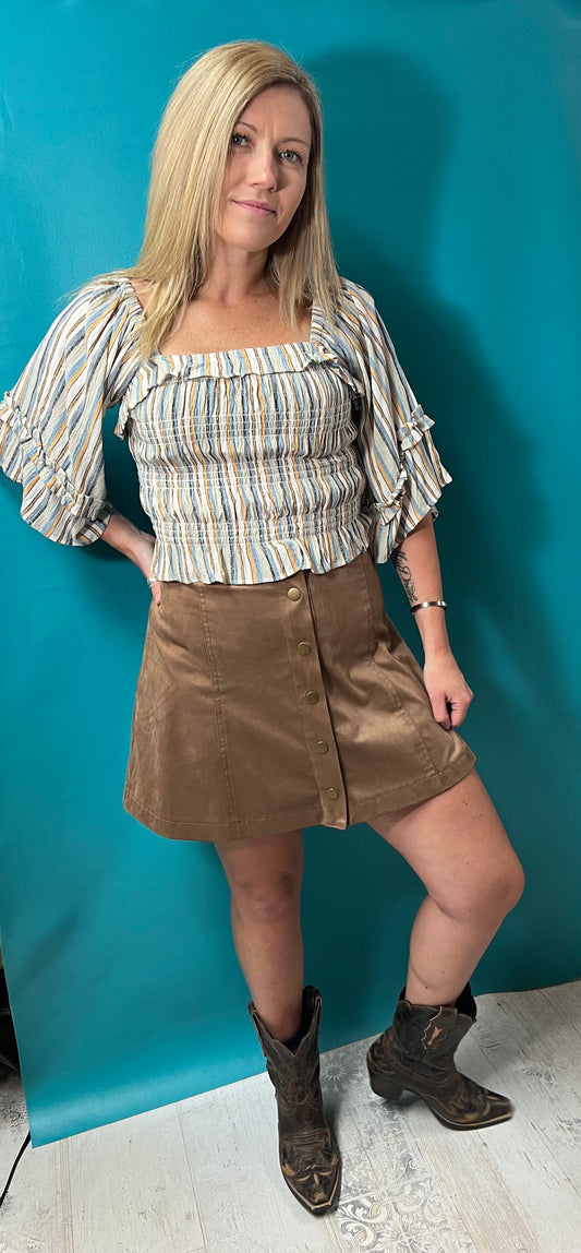 Brown  Stetson Button Mini Skirt, L