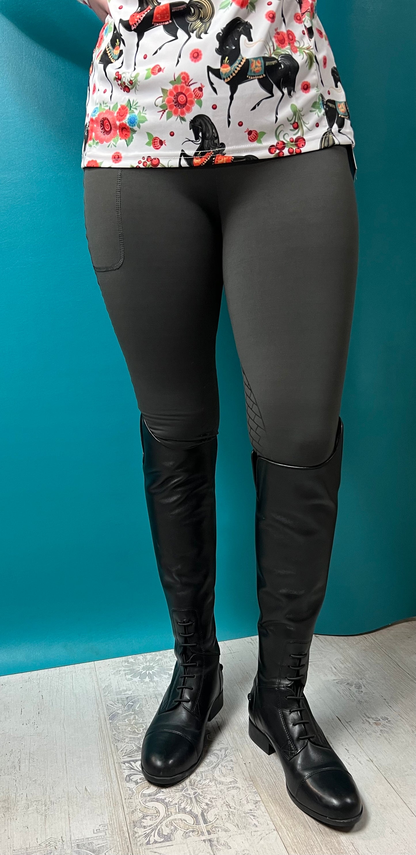 Gray Tuffrider Bootie Tights, L