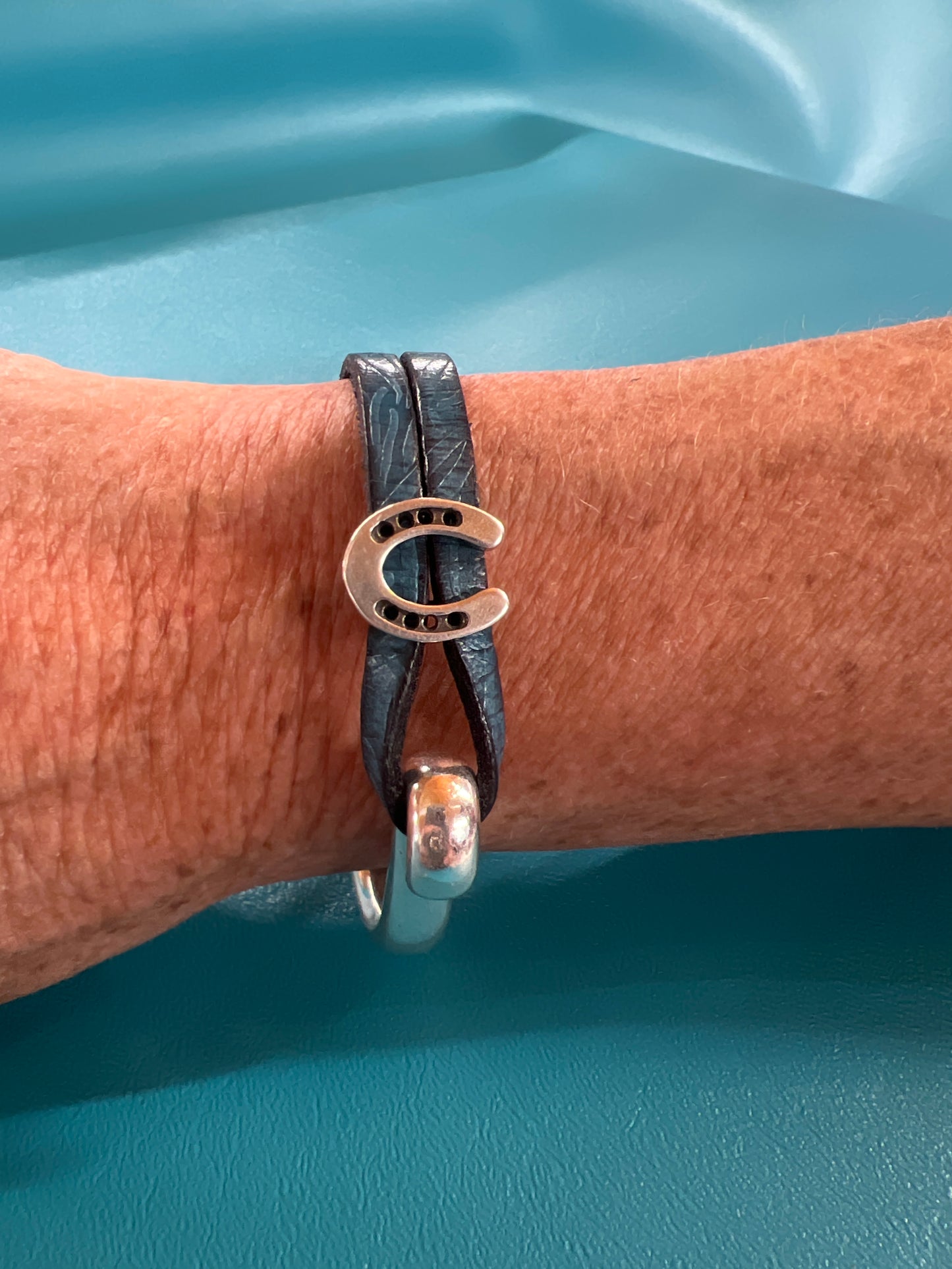 Blue Montana Leather Bracelet, 7.5"