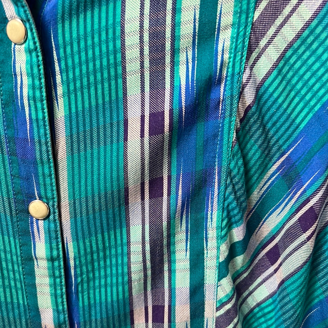 Blue/Purple Wrangler Retro Western Button Up Shirt, S