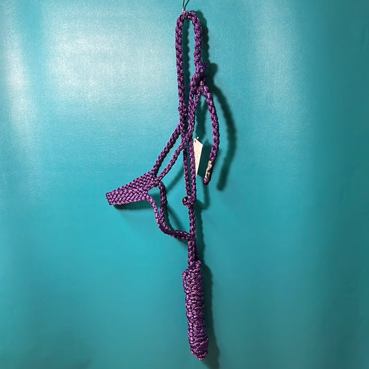 Purple Cashel Flat Braid Rope Halter W/Lead, Horse