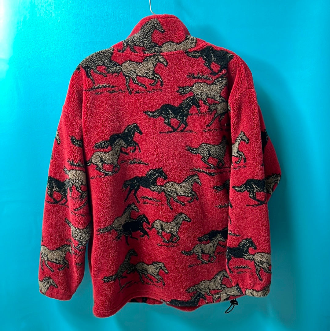 Preloved Red Black Mountain Horse Print Fleece, M