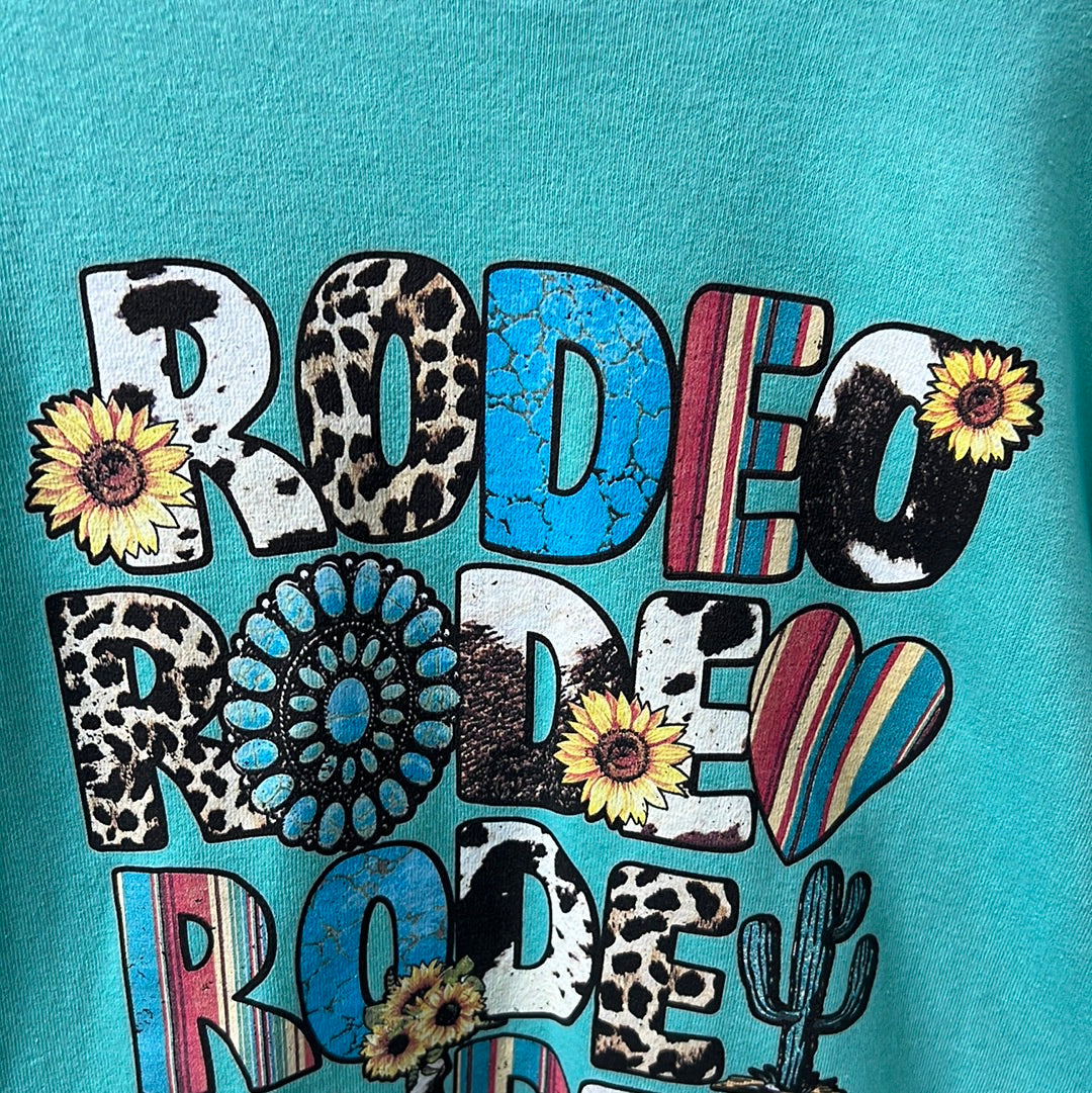 Teal Lucky and Blessed Rodeo Crew Neck, L