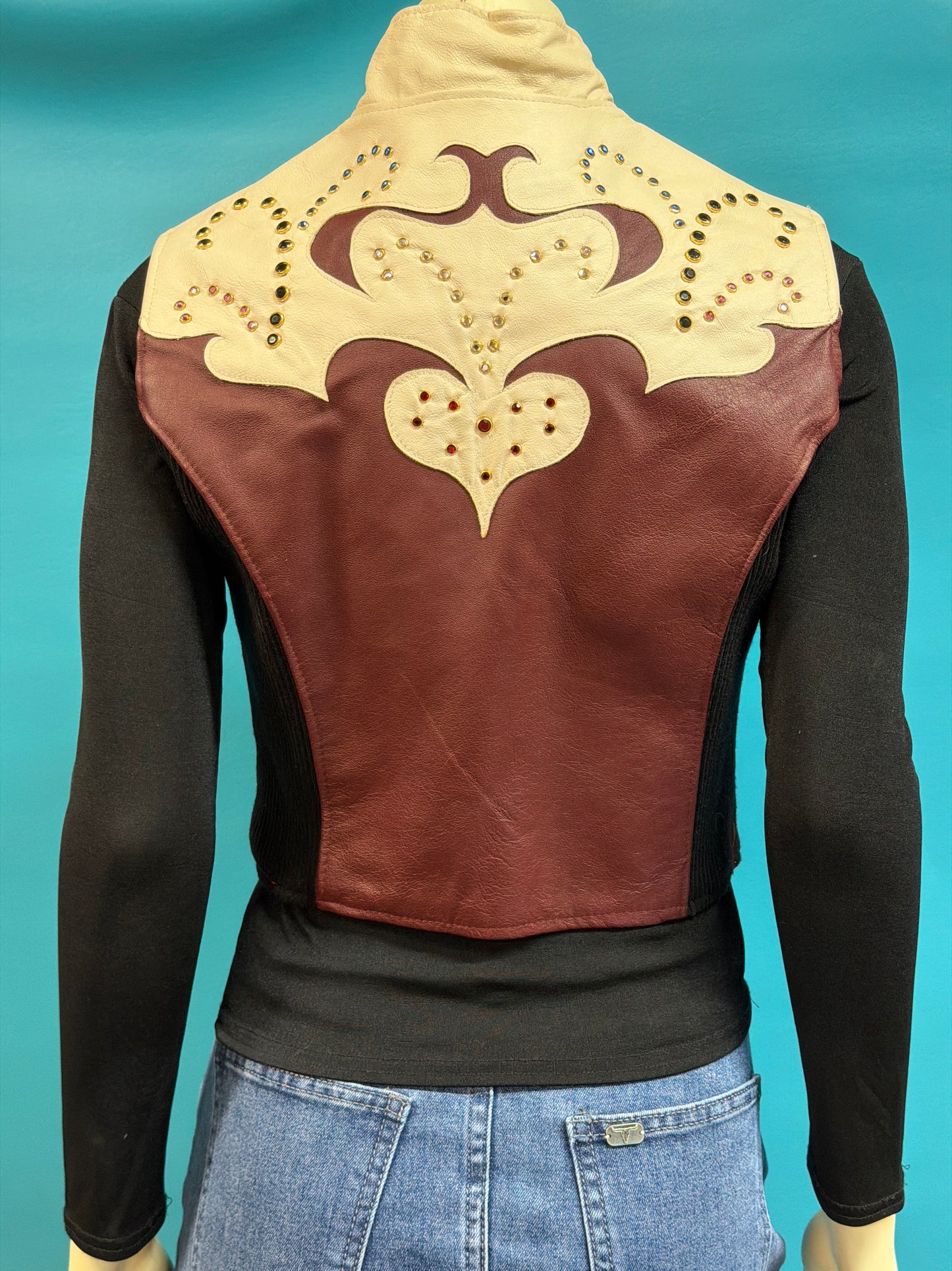 Black/Tan/Burgundy Silver Mesa & Jockies Show Vest w Shirt, S