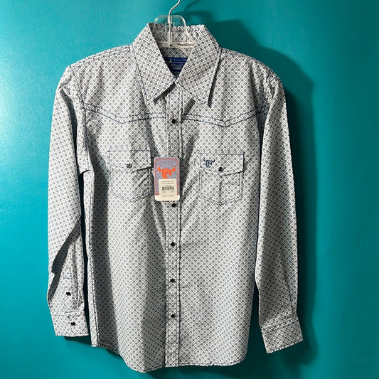Blue & White Cowboy Hardware Western Shirt, L