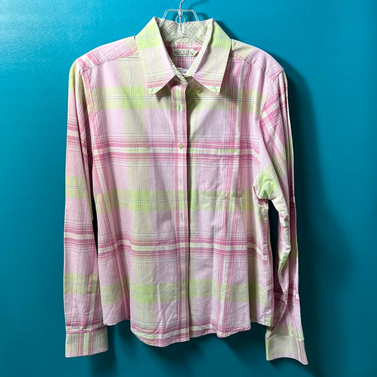 Pink/Green Rockies Button Up Western Shirt, L