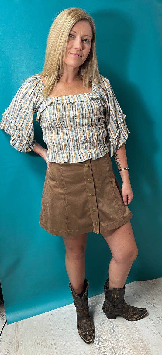 Brown  Stetson Button Mini Skirt, XL