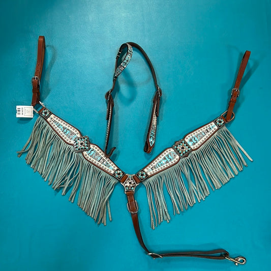 Turquoise  Western Headstall/Breastcollar Set, Horse