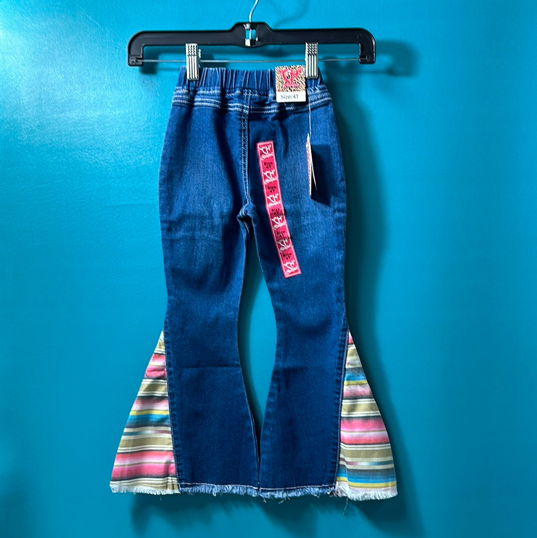 Denim Cowgirl Hardware Serape Bell Bottoms, 4T
