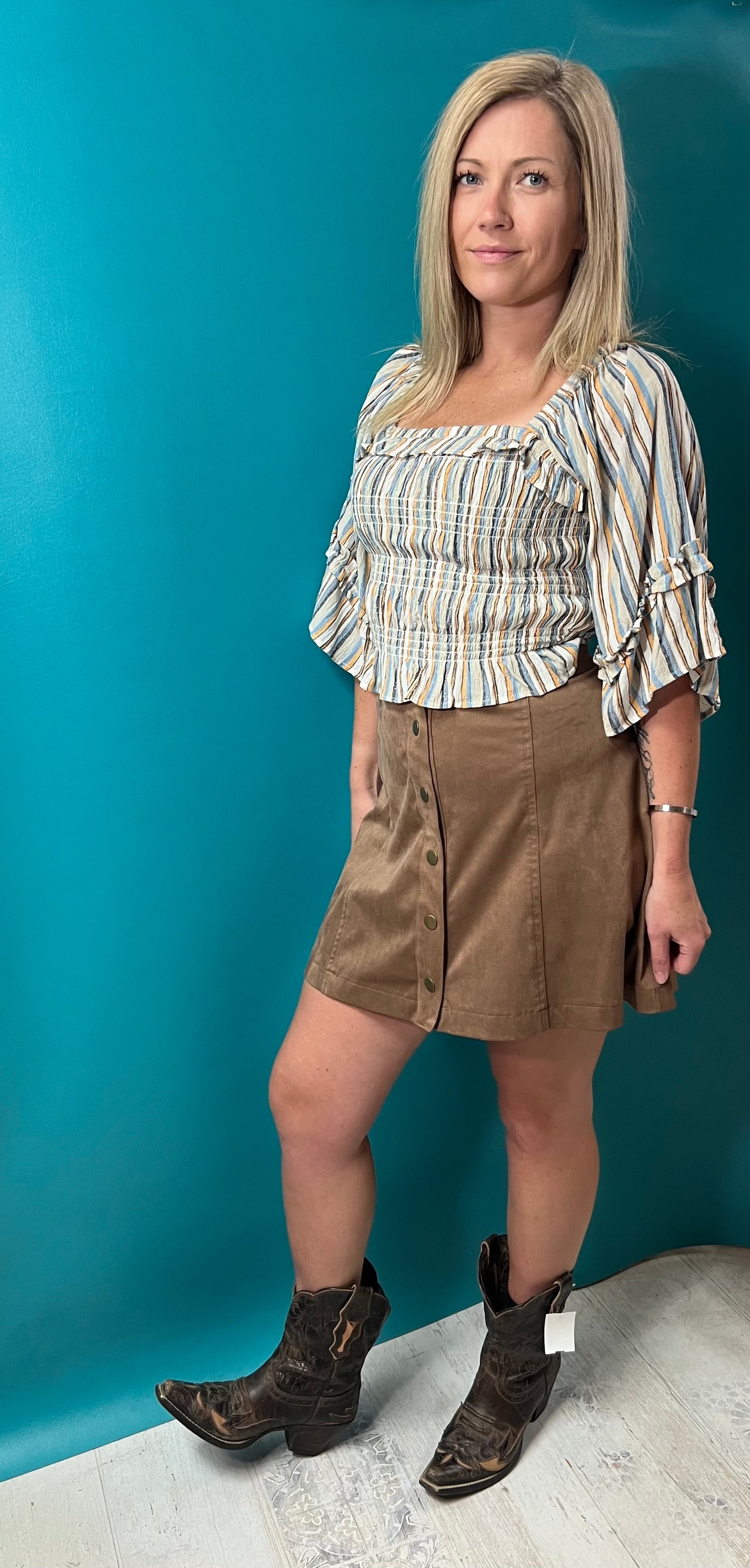 Brown Stetson Button Mini Skirt, M