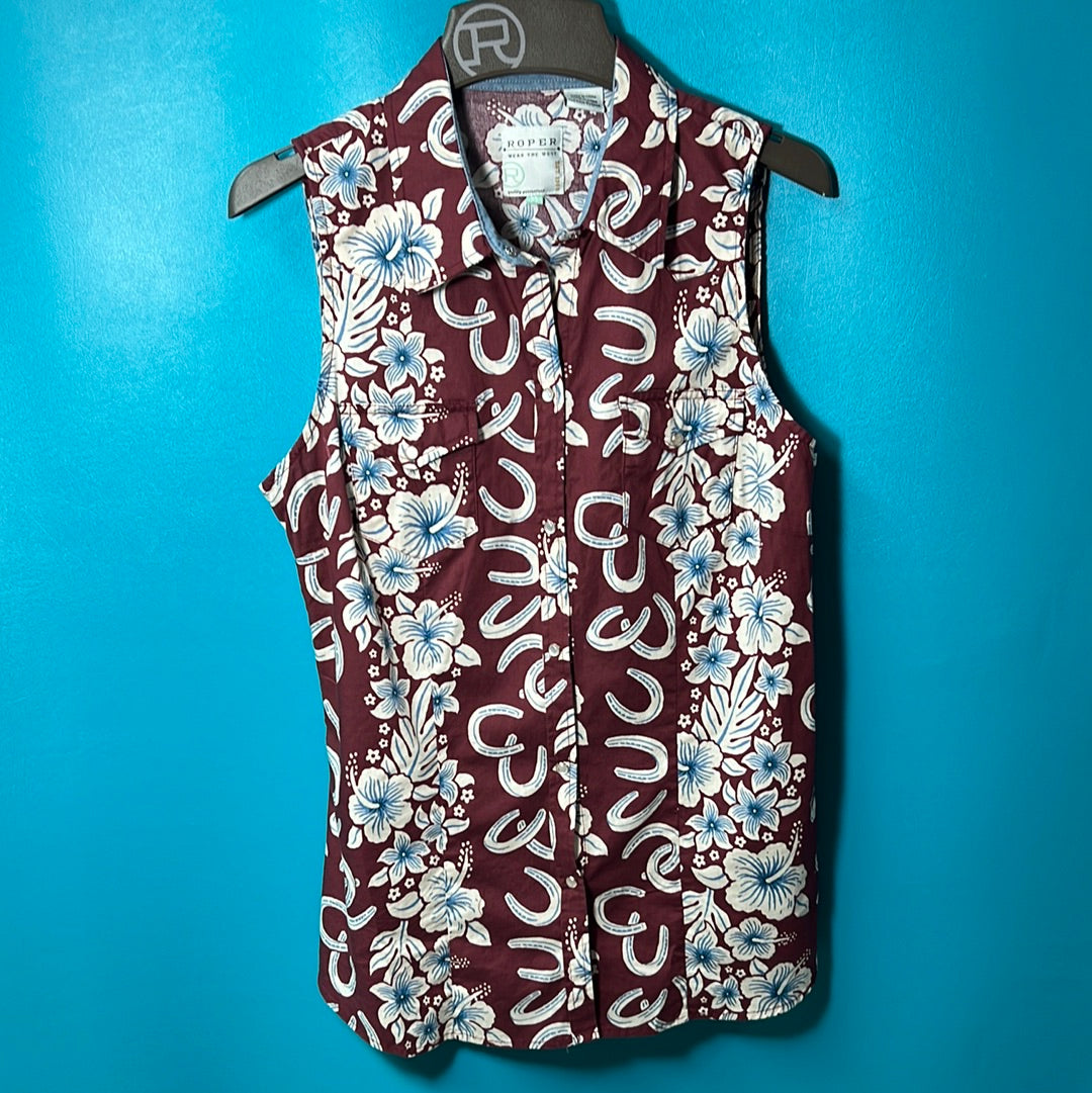 Red & Blue Roper Pearl Snap Tank, M