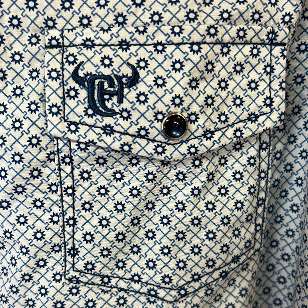 Blue & White Cowboy Hardware Western Shirt, XS