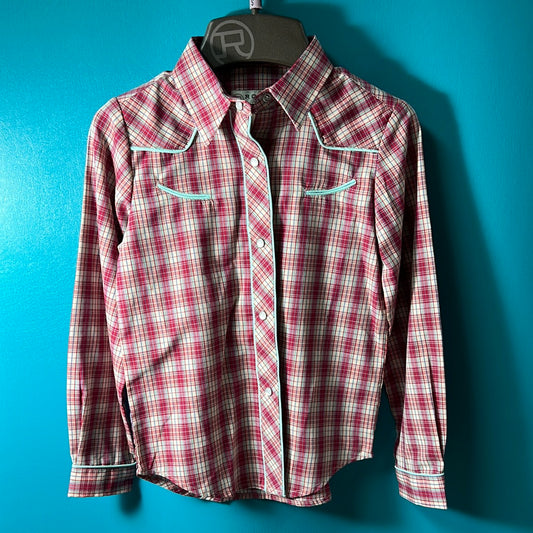 Red & Teal Roper Western Pearl Snap Shirt, S