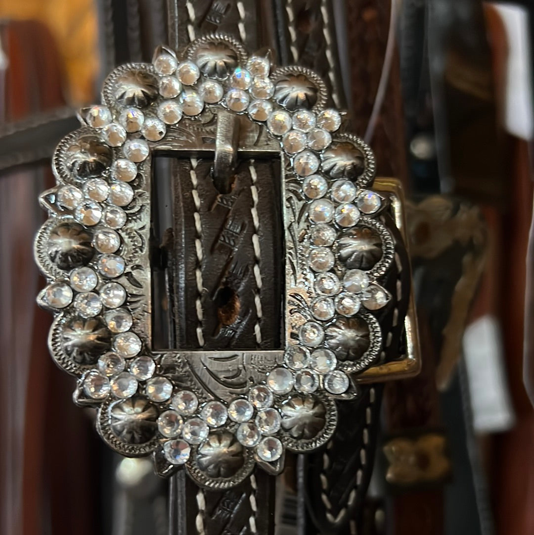 Grewal Dark Oil Leather W/Browband Bling, Horse