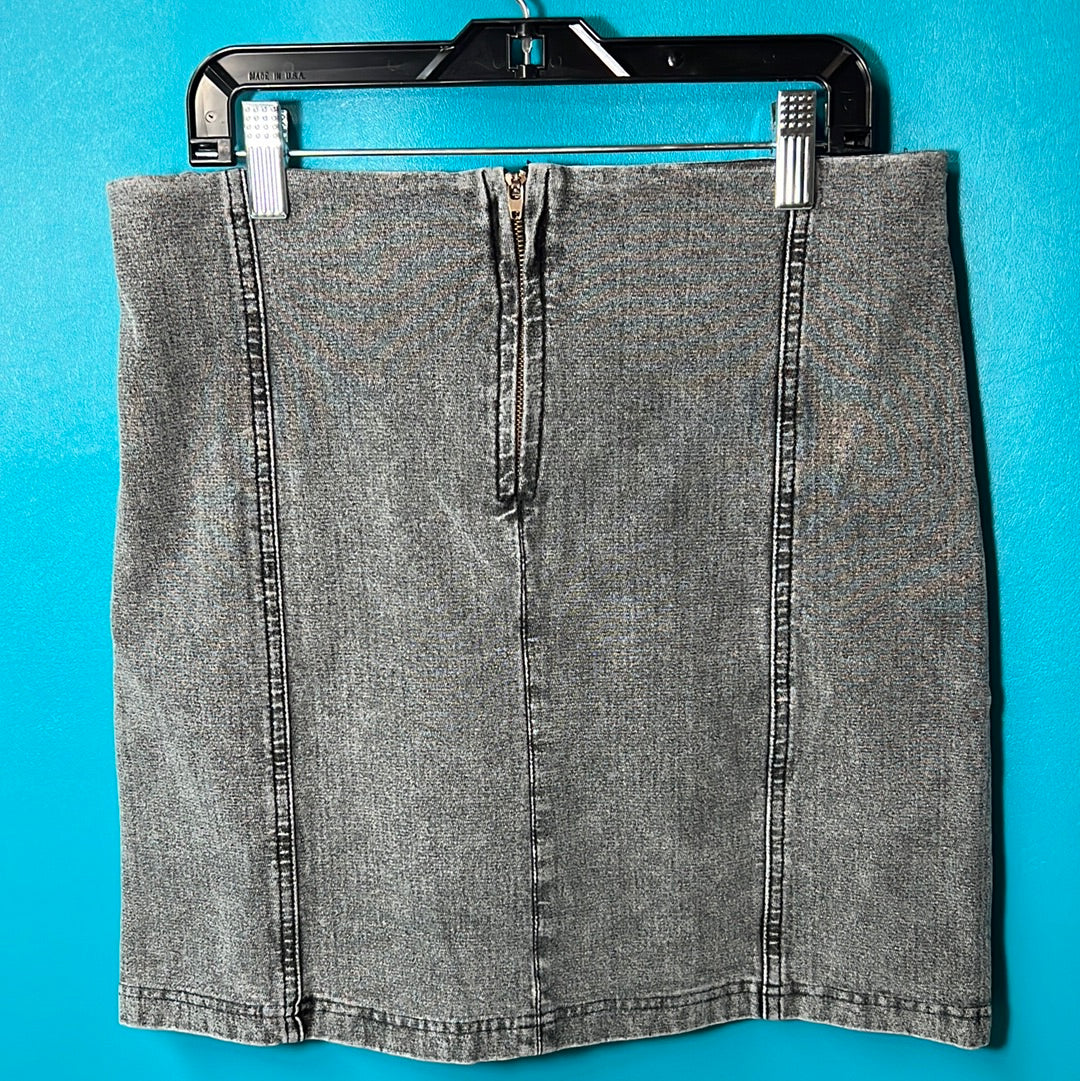 Black Denim Skirt W/flowers, S