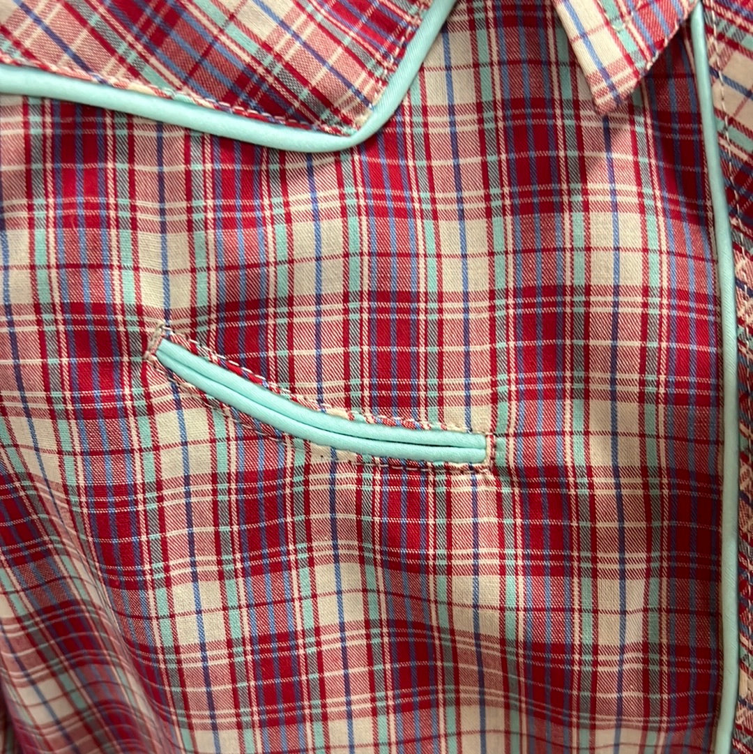 Red & Teal Roper Western Pearl Snap Shirt, S