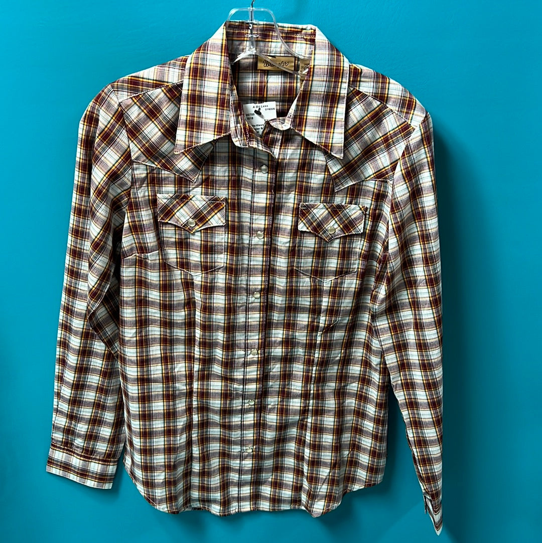 Red Plaid Wrangler Shirt, XS