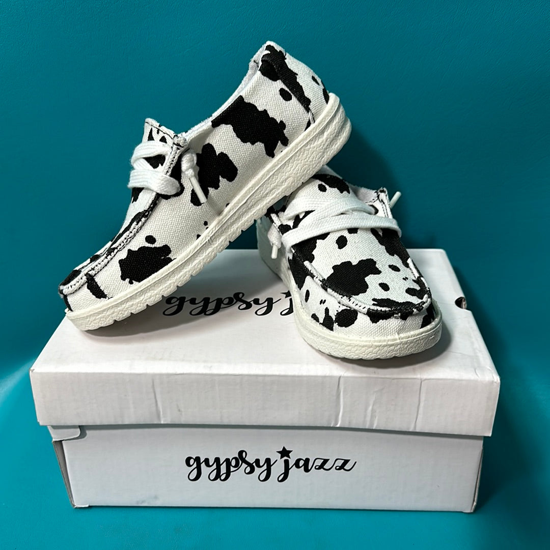 Bl/wh Youth Cowprint Shoes, 12