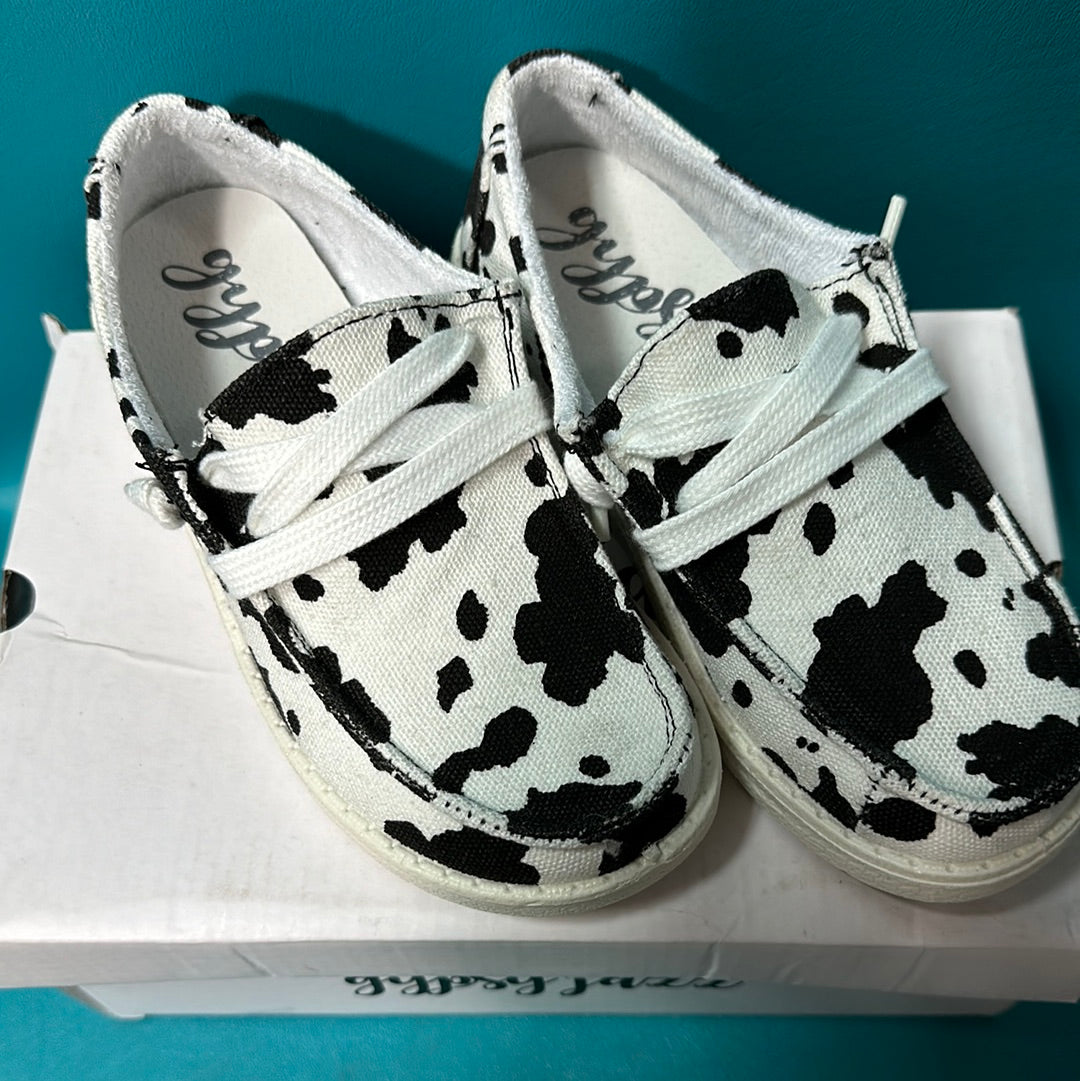 Bl/wh Youth Cowprint Shoes, 12