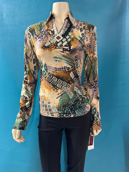 Tan/Green/Black Hobby Horse NWT Show Shirt, M