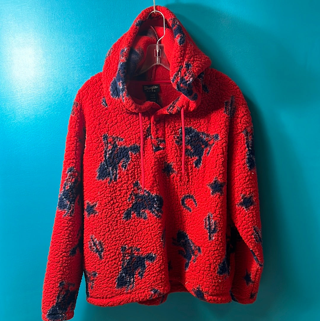 Red/Blue Wrangler Retro Fleece Bronco Print Jacket, Medium