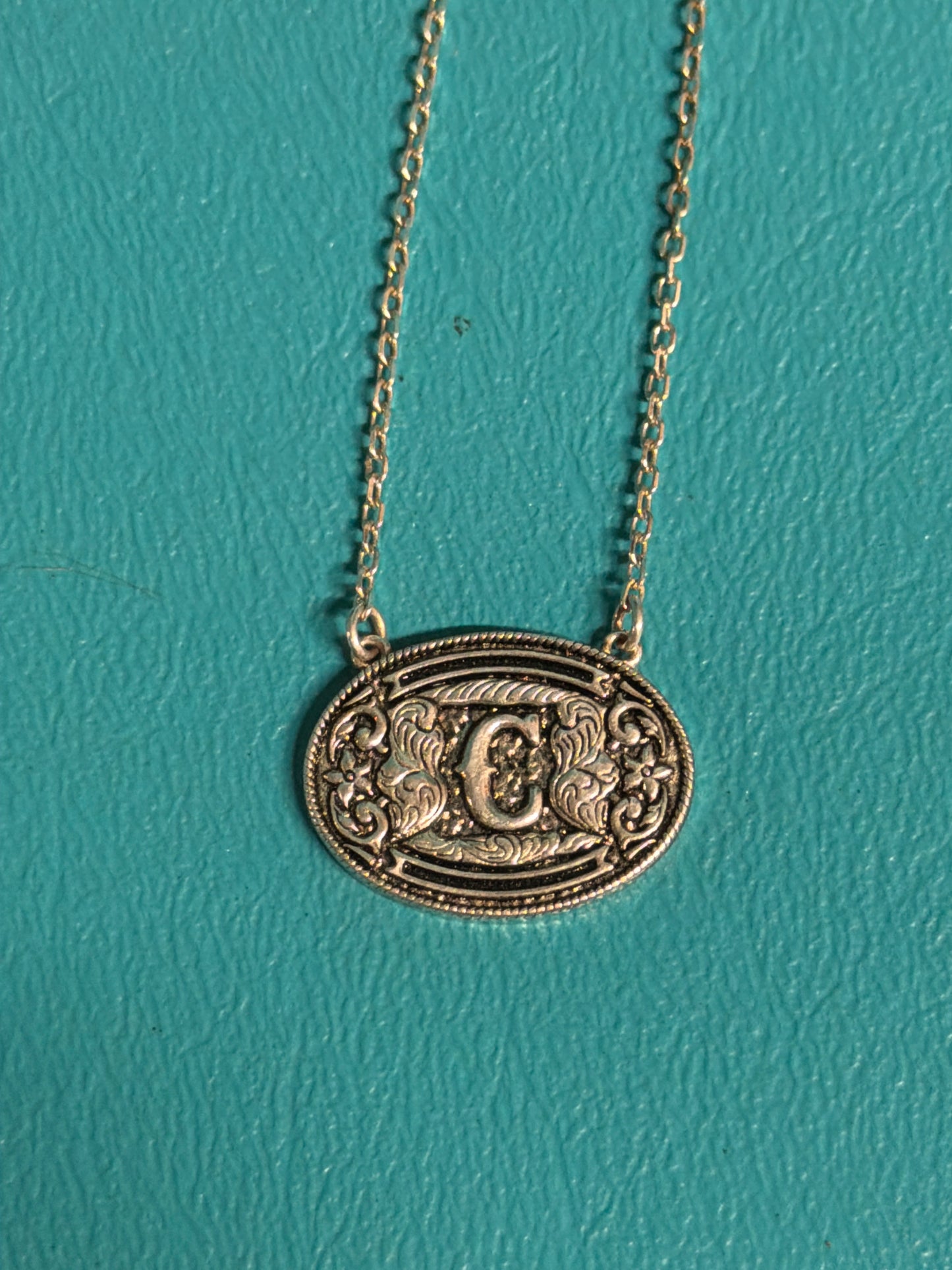 Sterling Silver Initial Belt Buckle Necklace