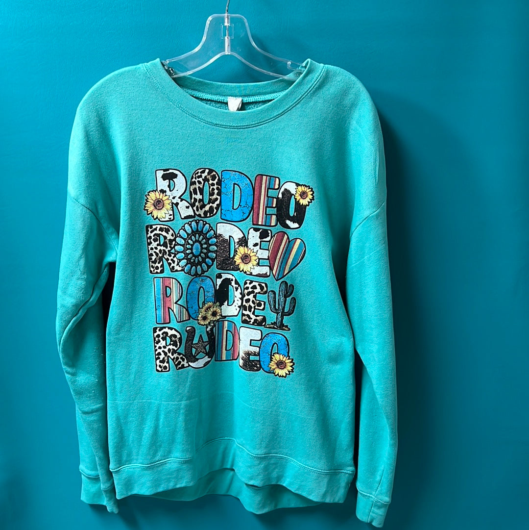 Teal Lucky and Blessed Rodeo Crew Neck, L