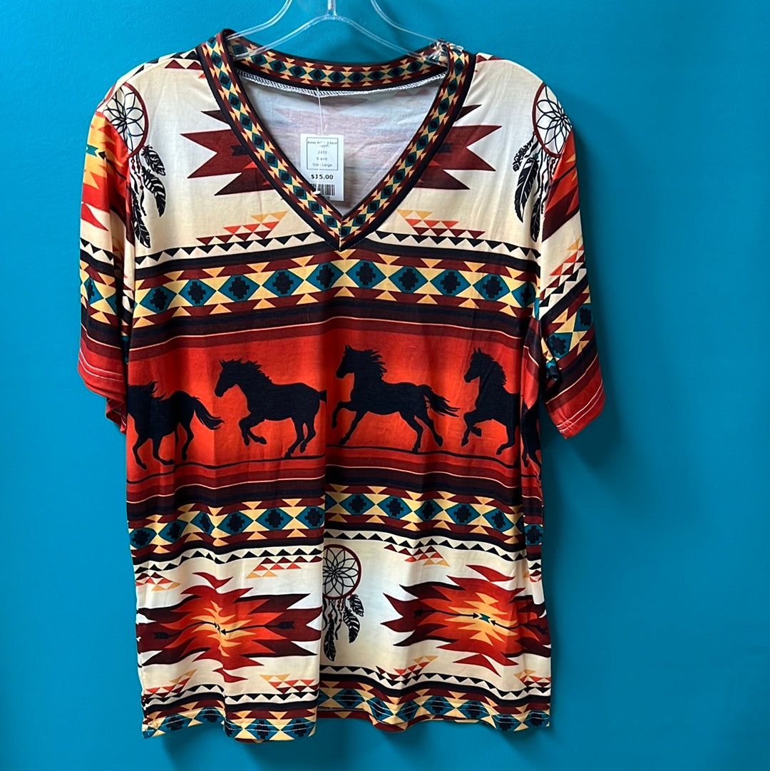 Multi Aztec Horse T-Shirt, L