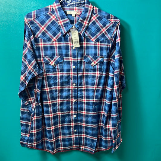 Blue/Pink Tin Haul Western Button Up Shirt, L