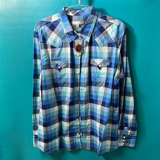 Blue Tin Haul Western Button Up Shirt, XL