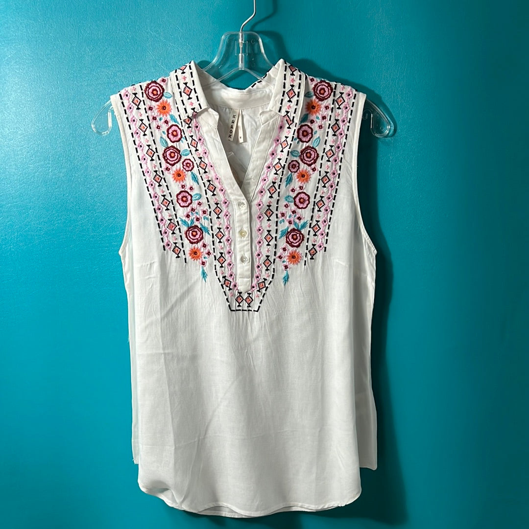 White Roper Embroidered Tank Top, M
