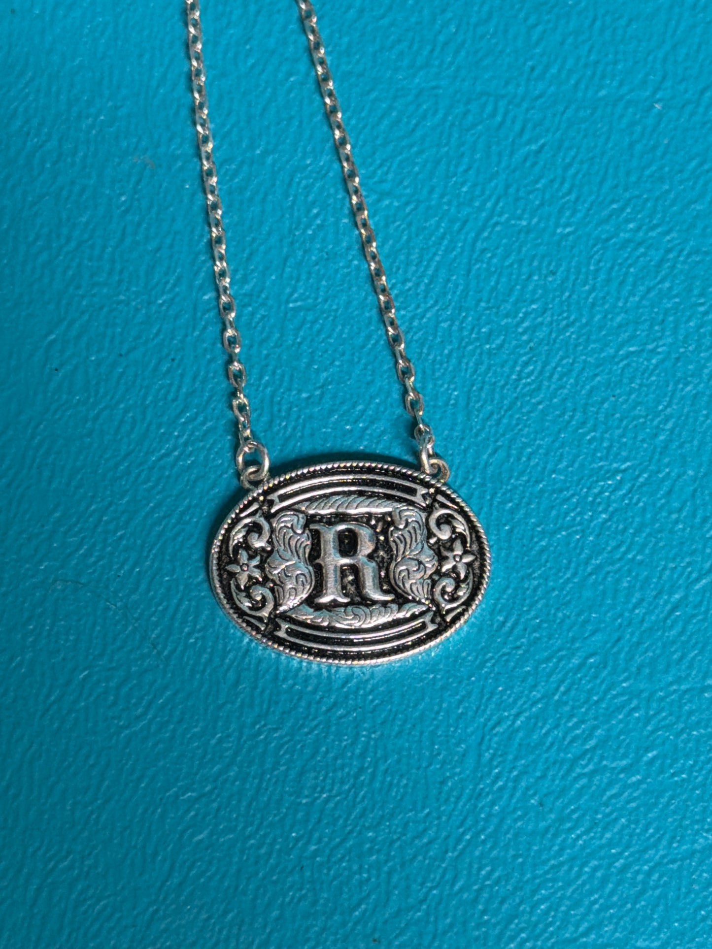 Sterling Silver Initial Belt Buckle Necklace
