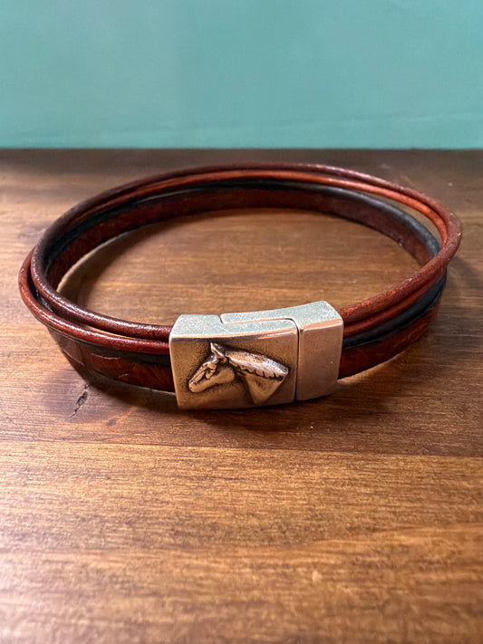 brown /black Montana Leather Bracelet, L 8"