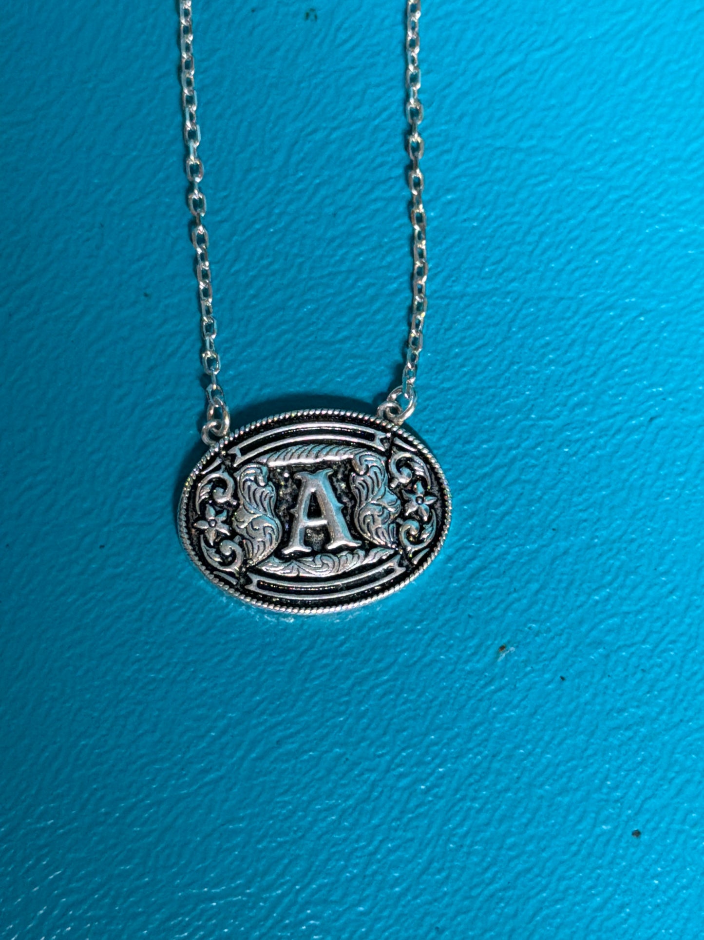 Sterling Silver Initial Belt Buckle Necklace