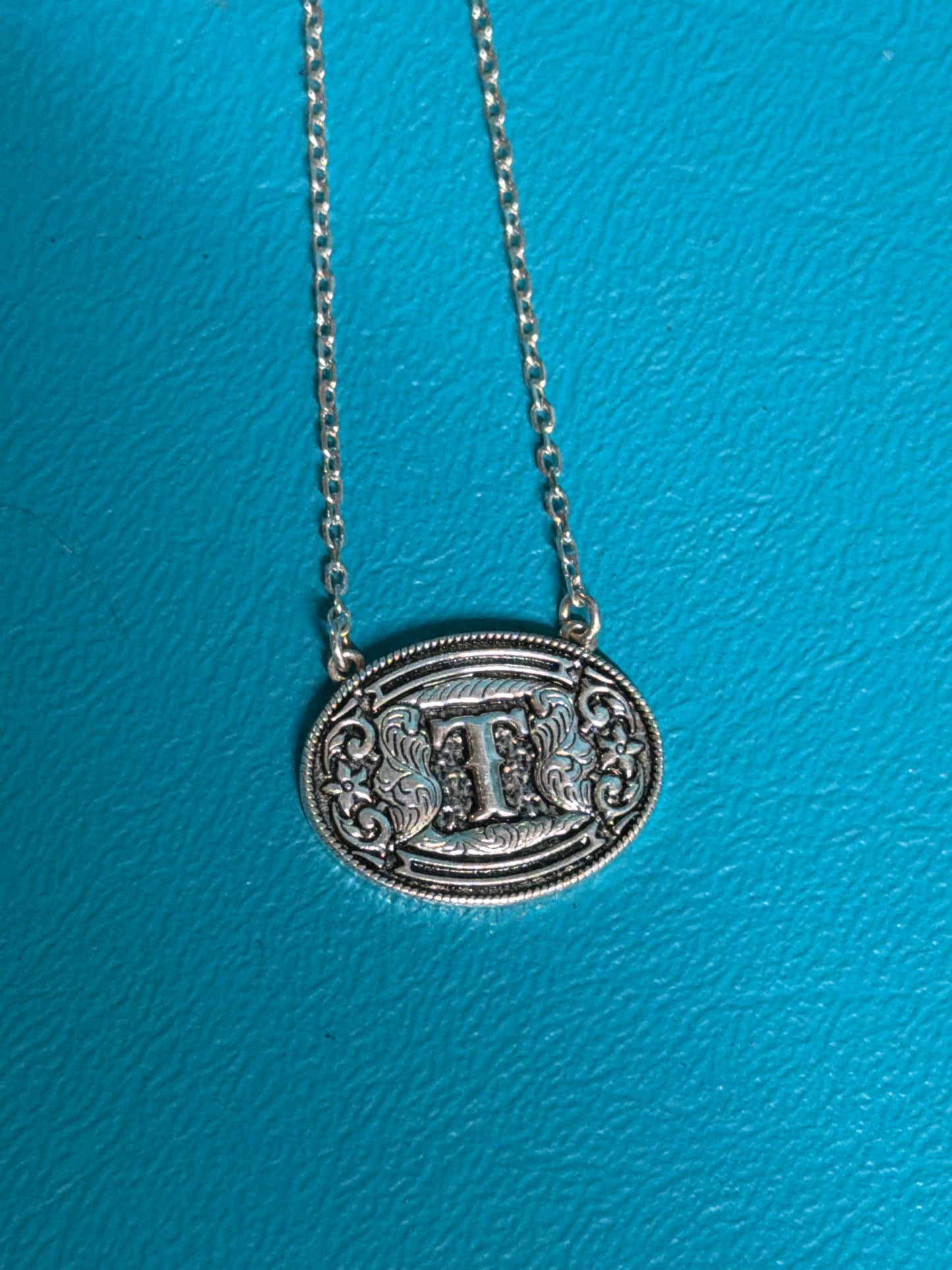 Sterling Silver Initial Belt Buckle Necklace