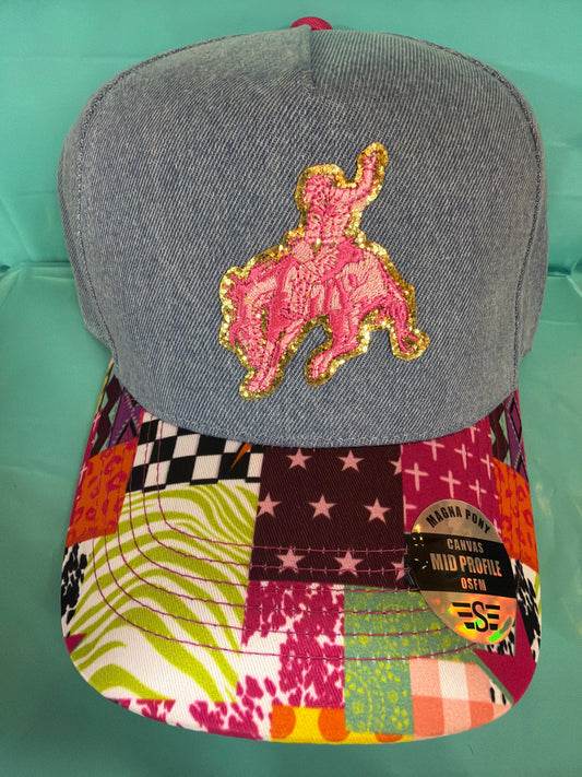 Colorful bronc denim hat