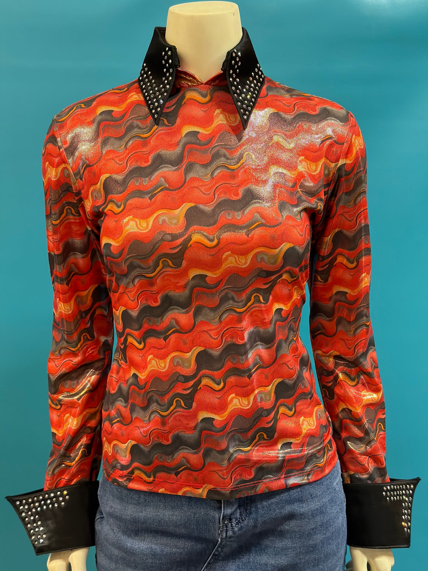 Red/Orange/Black Hobby Horse Clothing Co. Western Show Shirt 1/4 Zip, M