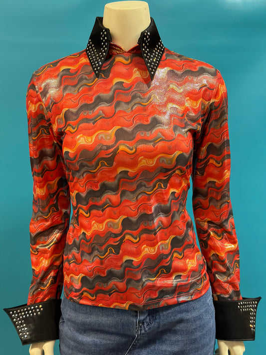 Red/Orange/Black Hobby Horse Clothing Co. Western Show Shirt 1/4 Zip, M
