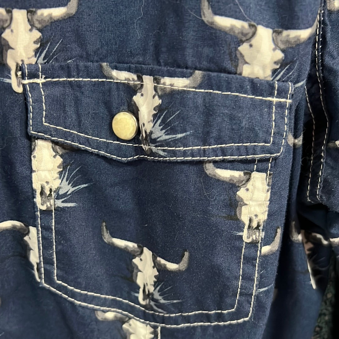 Navy Rock&Roll Cowgirl Button Up Western Shirt, XL