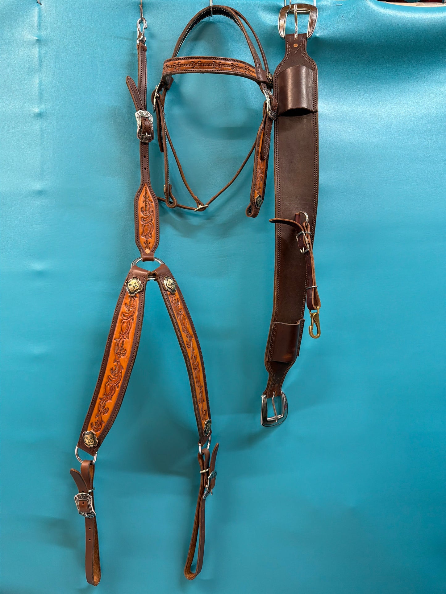 Rockstar Custom Leather Western Saddle Set, 15.5"