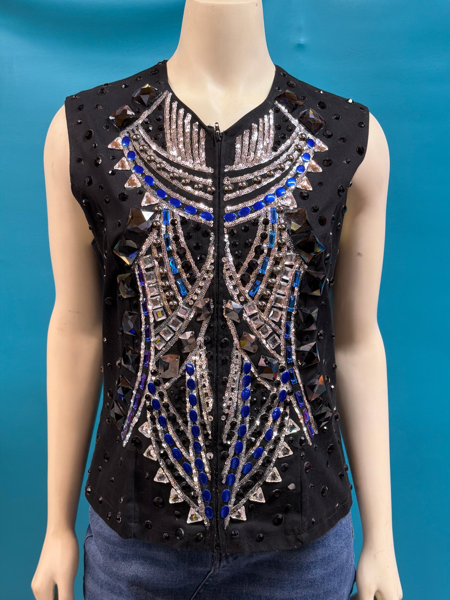 Black/Navy No Maker Bling vest, Custom/M