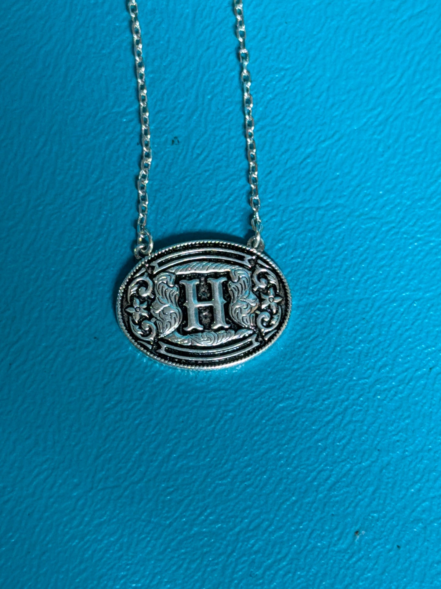 Sterling Silver Initial Belt Buckle Necklace