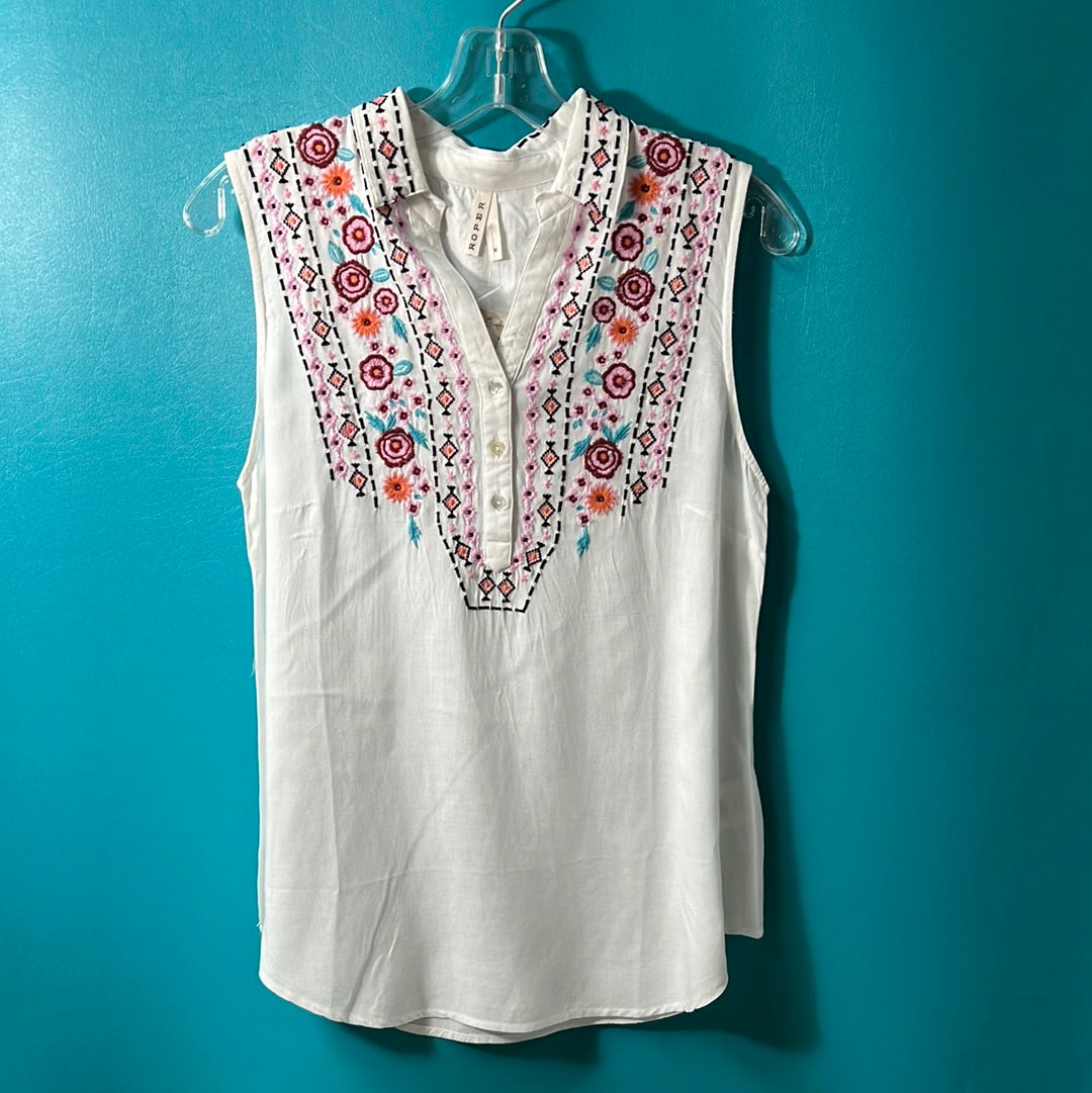 White Roper Embroidered Tank Top, S