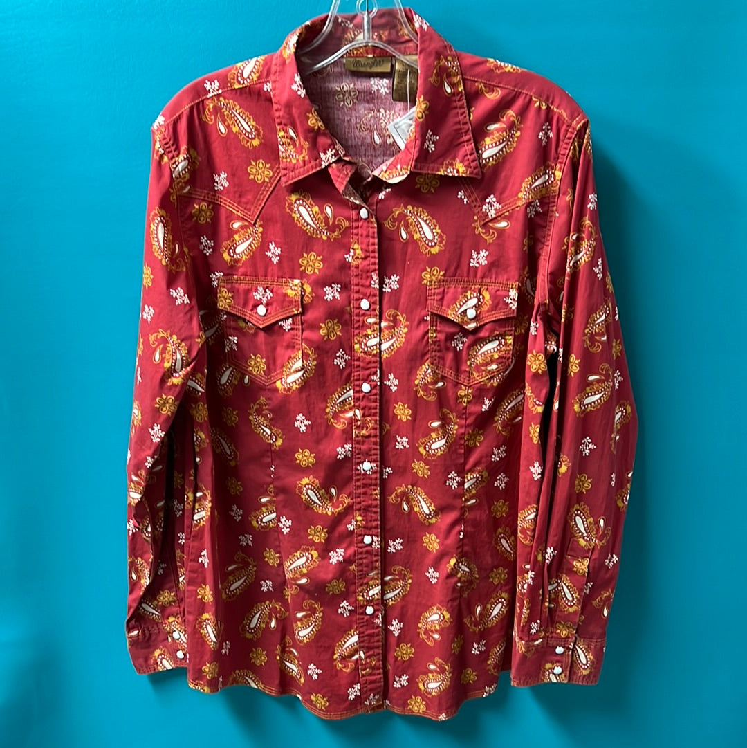 Red Wrangler Button Up Western Shirt, L