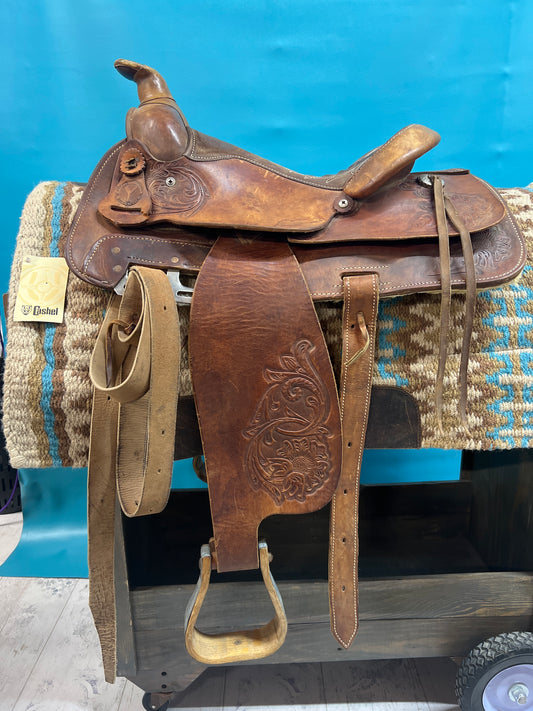 Brown Circle Y Rope saddle, 14.5