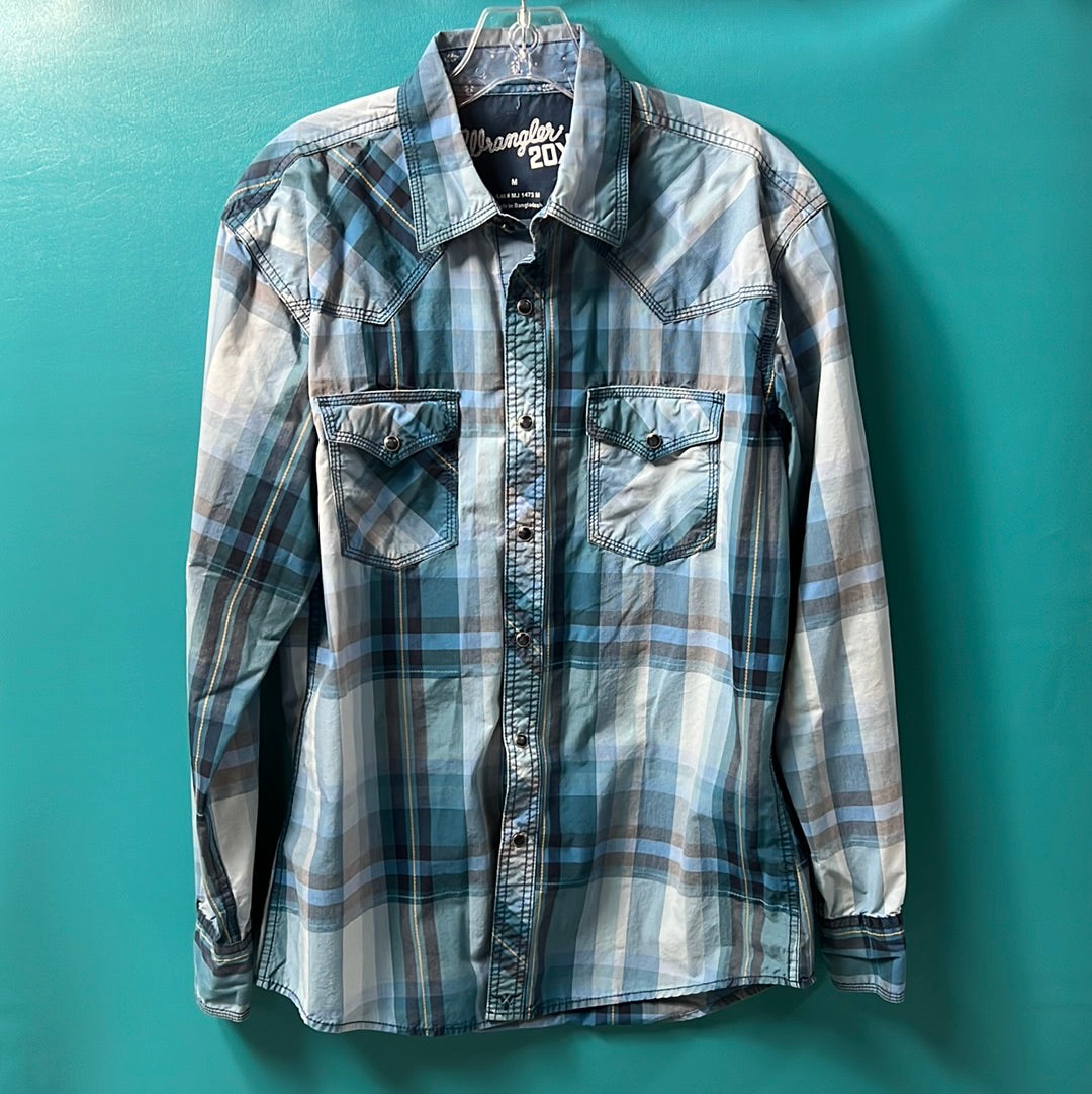 Preloved Blue Wrangler Button Up Western Shirt, M